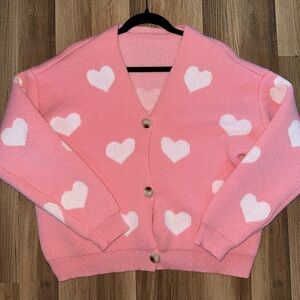 Cozy Pink Heart Patterned Women's Sweater